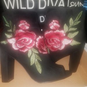 Black Suede Rose Booties